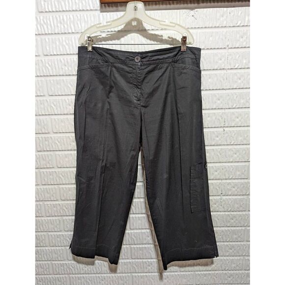 Eileen Fisher Women's Black Flat Front Cotton Wide Leg Crop Pants Large - Picture 1 of 6